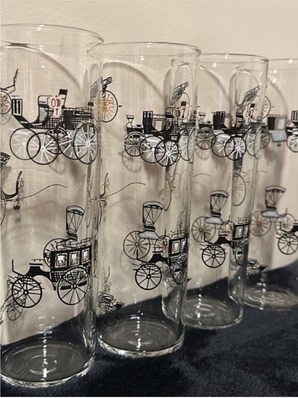 Vintage MCM  Libbey Curio Line Tom Collins Glasses Antique Buggy/Carriage Motif